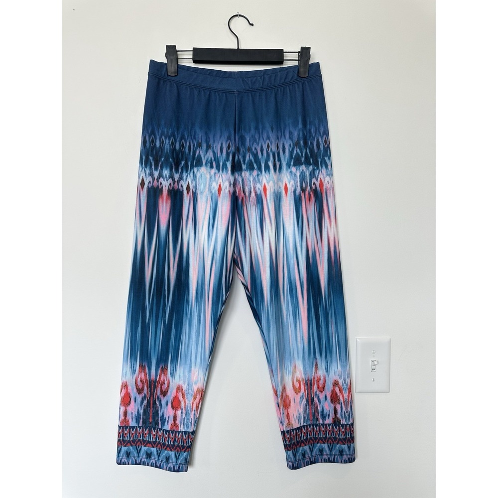 One World Womens Medium Blue Tie Dye Stretchy Capri Pant